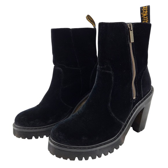 Dr. Martens Shoes - Dr. Martens Magdalena II Black Velvet Heeled Platform Ankle Boots 9
